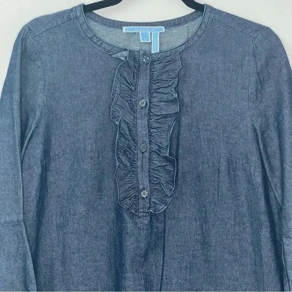 DraperJames Chambray Ruffle Shift Dress Sz 8 - Picture 8 of 14
